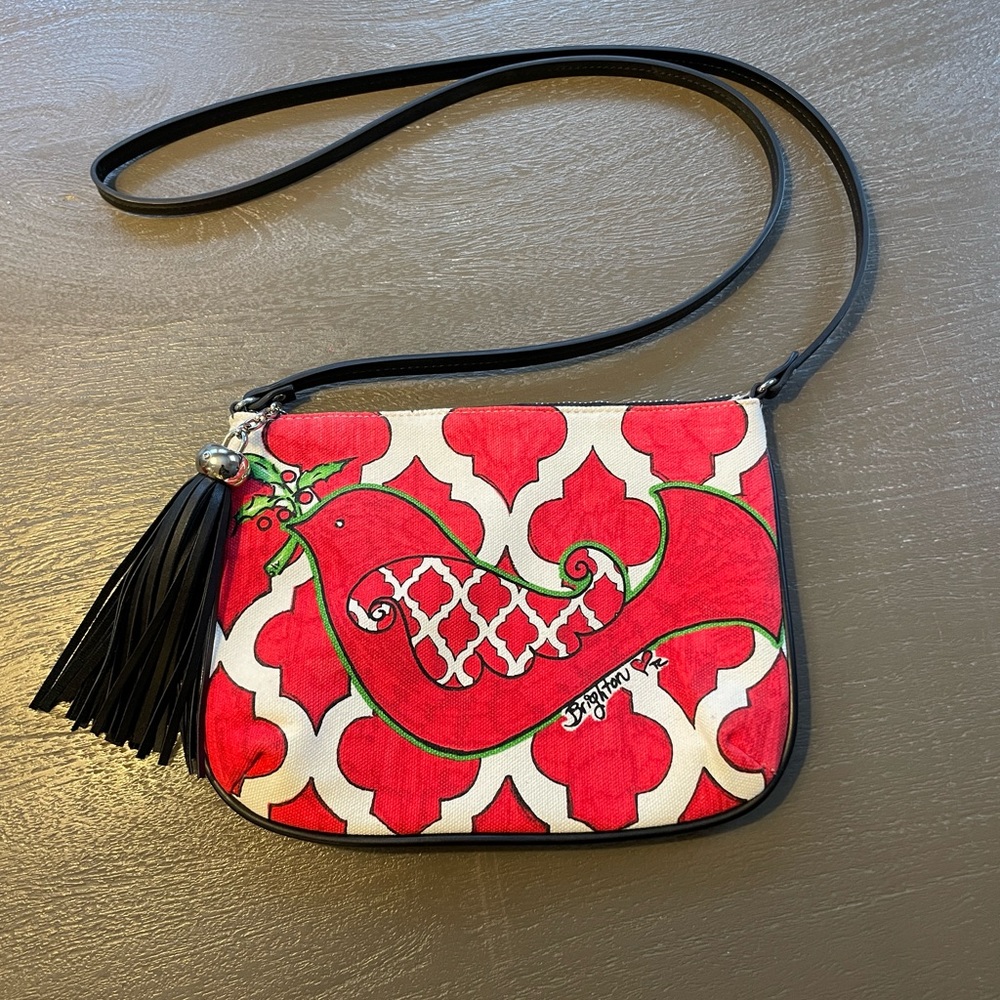 Brighton Red & Black Holiday Shoulder Bag/Crossbody, 9.5” W x 7” H